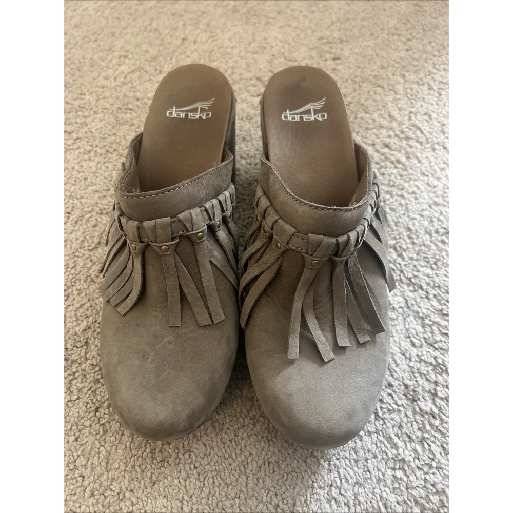 Dansko Deni Leather Fringe‎ Clog Grey Taupe Size 41 US 10